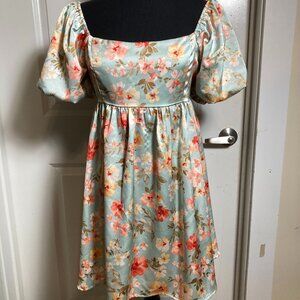 Charlotte Russe Stretch Satin Babydoll Mini Dress Floral